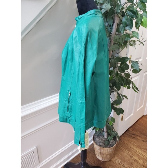 Jessica London Women's Teal Leather Long Sleeve Two Way Zipper Jacket Size 14 - Picture 6 of 14
